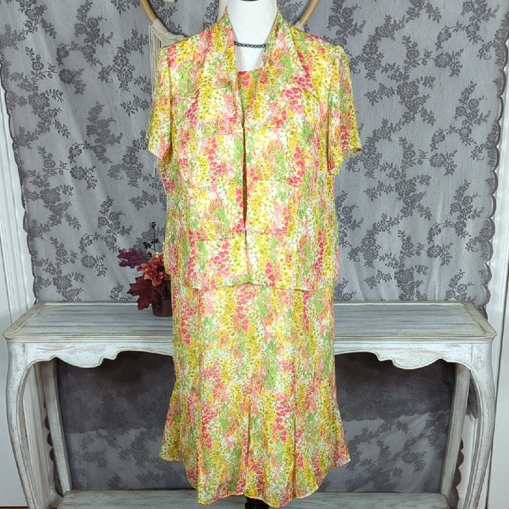 DN Design Yellow Floral Dress with Cover Up Top